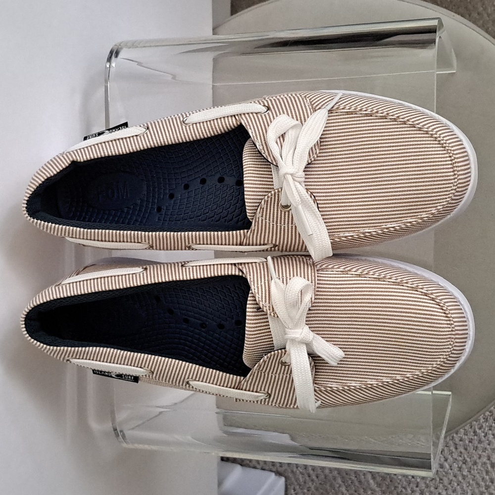 NEW Vineyard Women's Canvas Shoes (Khaki Stripe) - Island Surf - Picture 4 of 8